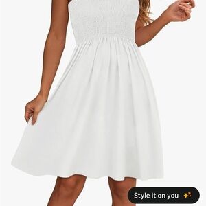 Classic Strapless White Sundress with Smocked Bodice